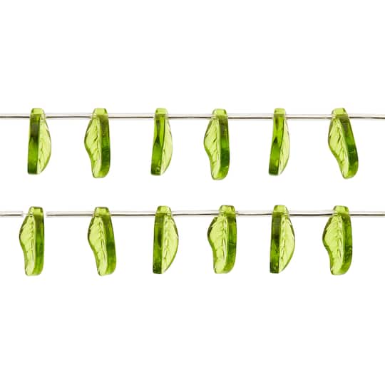 12 Pack: Peridot Green Glass Leaf Beads, 18mm by Bead Landing™